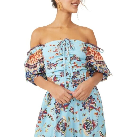 NWT Free People turquoise blue tropical floral print one piece jumpsuit, S - Picture 13 of 16